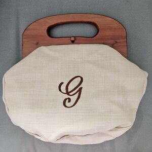 Chic Cream Clutch with Wooden Handle